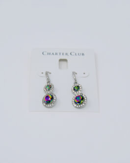 Charter Club Silver-Tone Pave & Multi Stone Halo Drop Earrings
