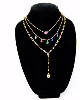 Charm & Lovely introduces INC Gold-Tone Heart Crystal & Multicolor Charm Layered Lariat Necklace, Shortest chain length: 16" inches + 3" inch extender; longest chain length: 20" inches; approx. frontal drop: 6" inch
