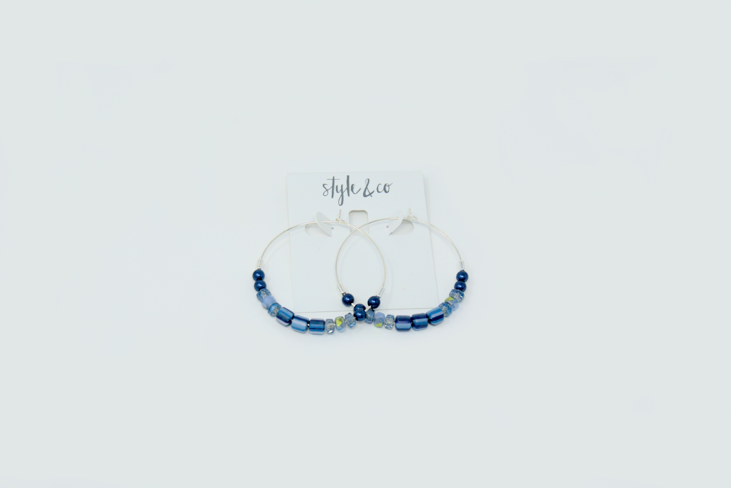 Charm & Lovely Quality Fashion Accessories introduces Style & Co. Blue Colored Beads Oval Hoop Earrings