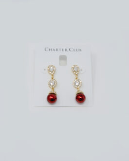 Charter Club Gold-Tone Crystal Halo & Red Imitation Pearl Earrings