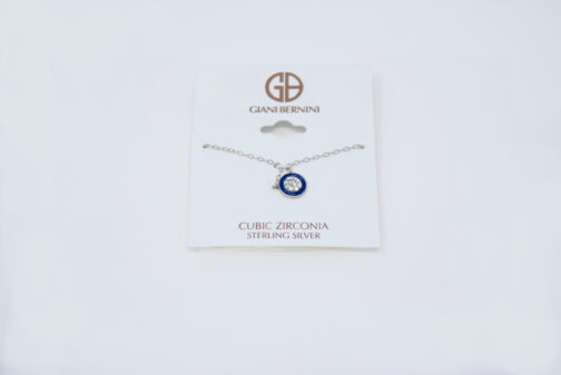 Charm & Lovely Quality Fashion Accessories introduces Giani Bernini Cubic Zirconia & Enamel Circle Pendant Necklace in Sterling Silver, 16" + 2" extender, Spring ring clasp closure; rolo link chain