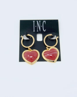 I.N.C Gold-Tone Pink Stone Heart Charm Hoop Earrings