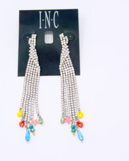 Charm & Lovely Quality Fashion Accessories introduces I.N.C Silver-Tone Multi-Charm Crystal Fringe Linear Earrings, Approx. drop: 4-1/4", Post back closure, great for the holidays.