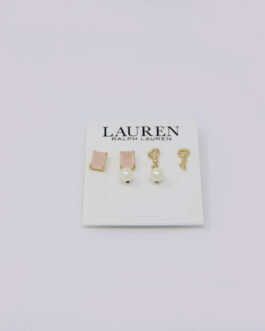 Charm & Lovely affordable fashion accessories introduces Ralph Lauren Gold-Tone White Pearl Rose Quartz Stone Key Trio Earrings, gold keys size, square rose quartz, and pearl earrings.