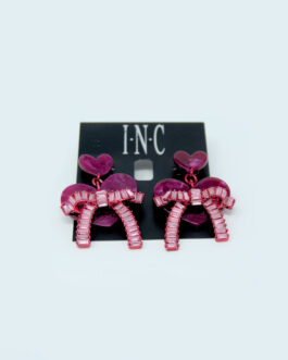 I.N.C Fuchsia-Tone Baguette Stone Bow Heart Drop Earrings