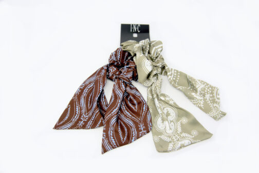Charm and Lovely Quality Fashion Accessories introduces INC printed long tail hair tie; colors brown and gray.