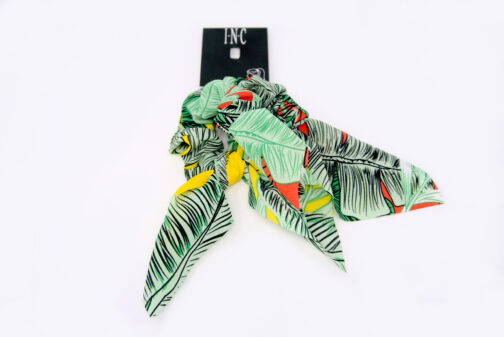 Charm and Lovely Quality Fashion Accessories introduces INC long tail hair tie, color green with forest pattern
