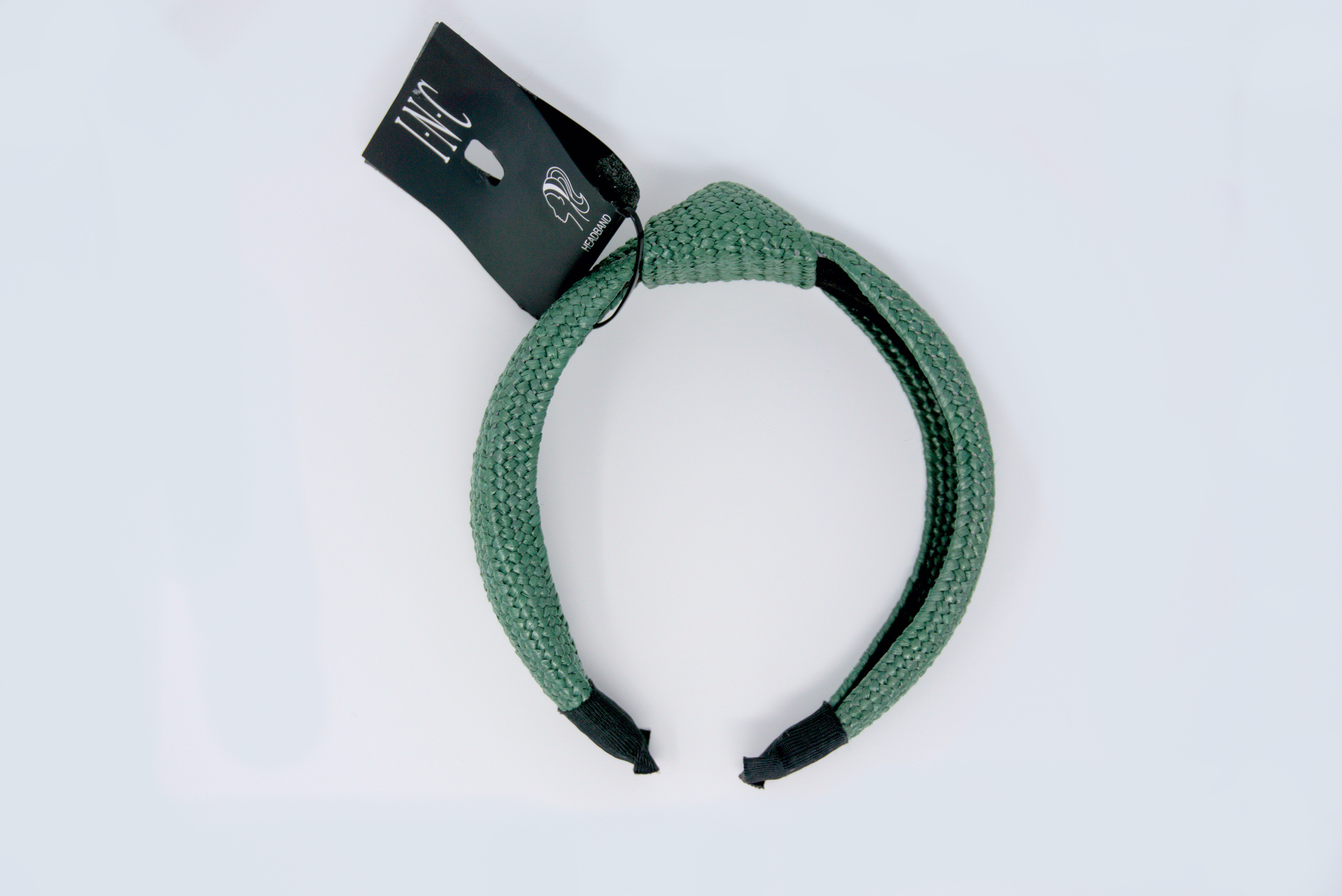 Charm and Lovely Quality Fashion Accessories introduces INC Raffia-Woven Knotted Headband color Green, Raffia straw; polyester. Approx. diameter: 6-1/2"