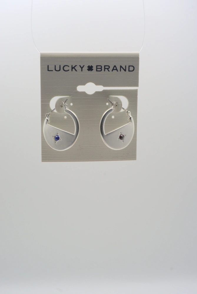 Lucky Brand Silver-Tone Blue & Red Pave Sliced Hoop Earrings Front View