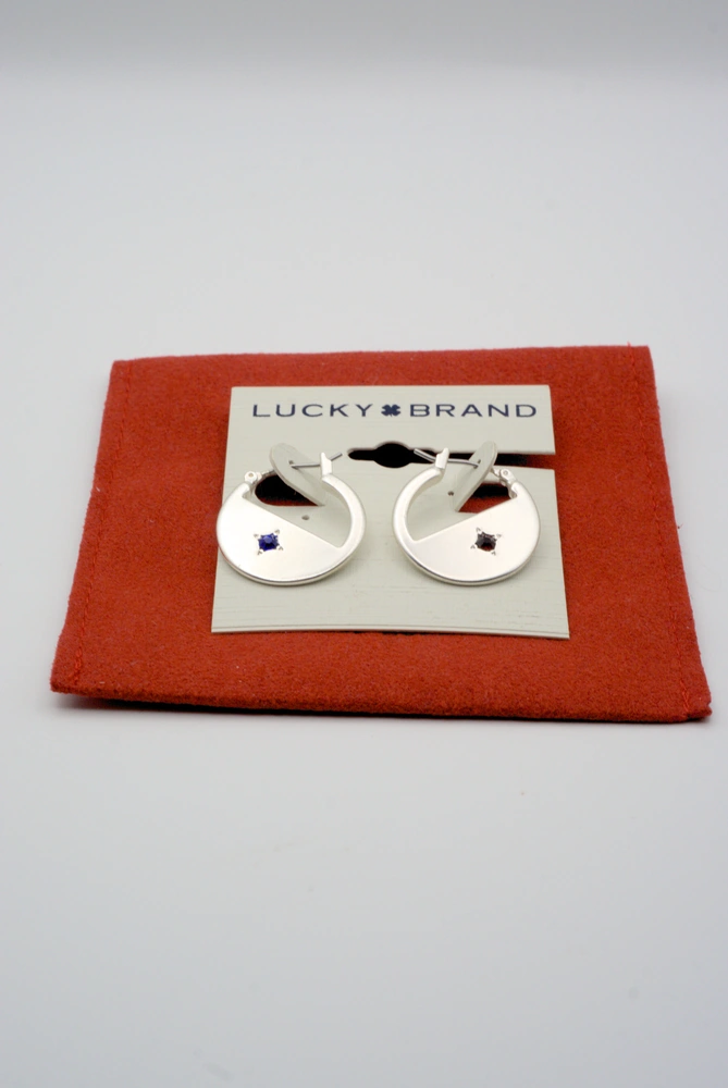 Lucky Brand Silver-Tone Blue & Red Pave Sliced Hoop Earrings Top View 02