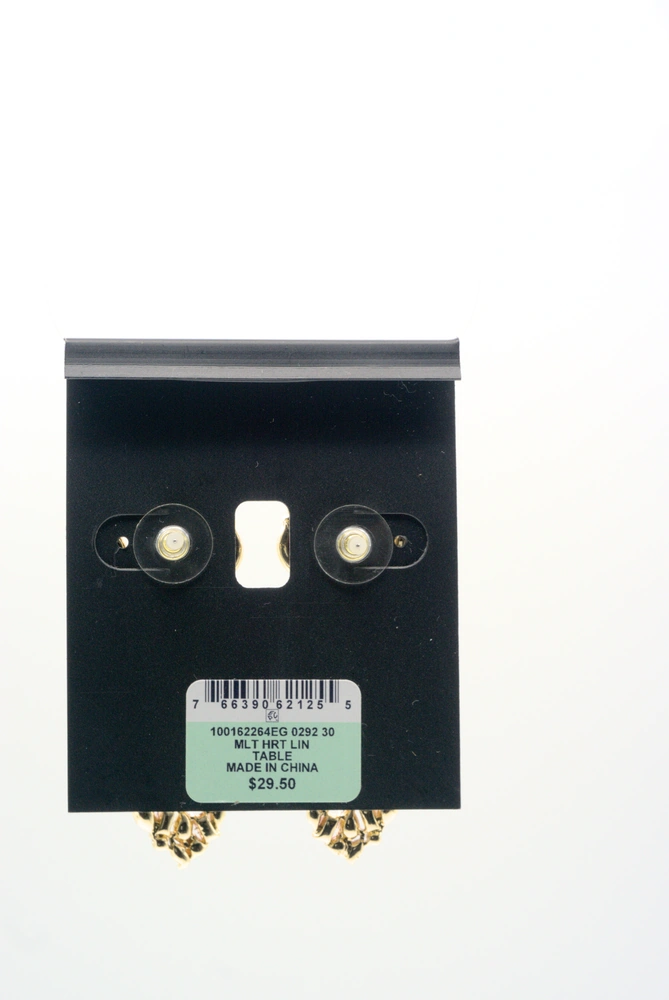 International Concepts Gold-Tone Purple & Pink Stone Triple Heart Earrings Back View