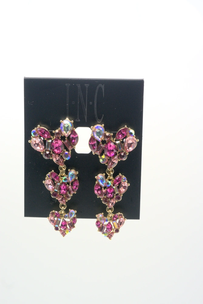 International Concepts Gold-Tone Purple & Pink Stone Triple Heart Earrings Front View