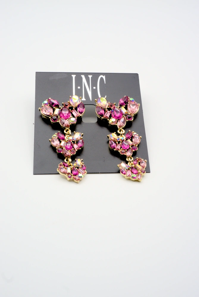International Concepts Gold-Tone Purple & Pink Stone Triple Heart Earrings Front View