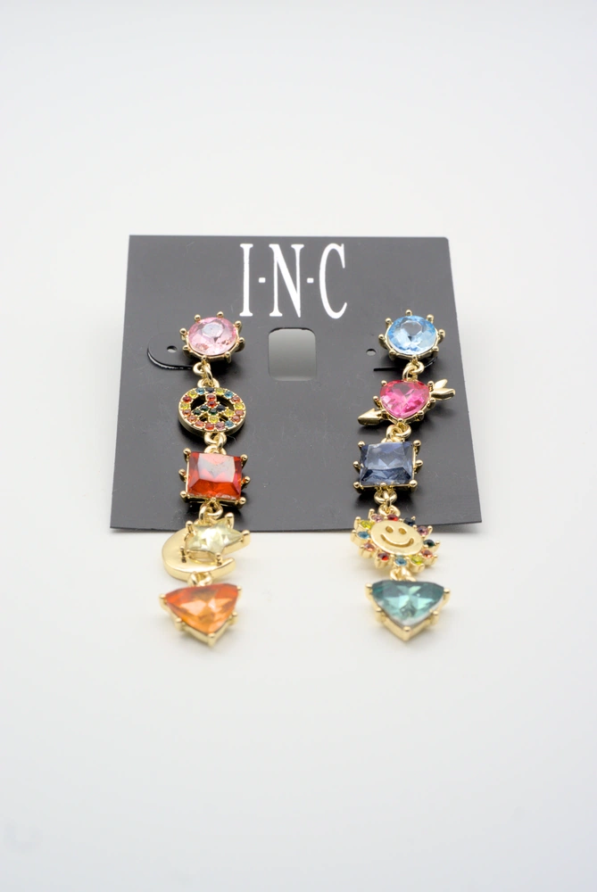 International Concepts Gold-Tone Multicolor Crystal & Stone Mixed Charm Mismatch Earrings Top View