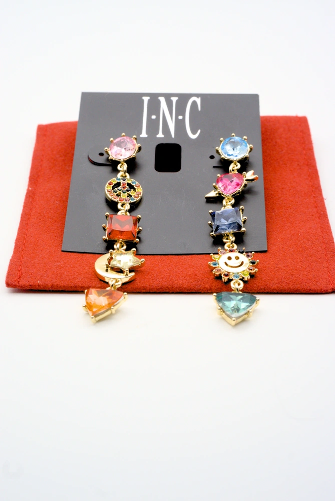 International Concepts Gold-Tone Multicolor Crystal & Stone Mixed Charm Mismatch Earrings Top View 02