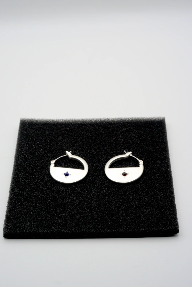 Lucky Brand Silver-Tone Blue & Red Pave Sliced Hoop Earrings Top View