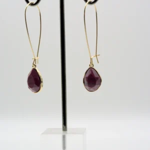 Style & Co Gold-Tone Maroon Stone Linear Drop Earrings Front View 02