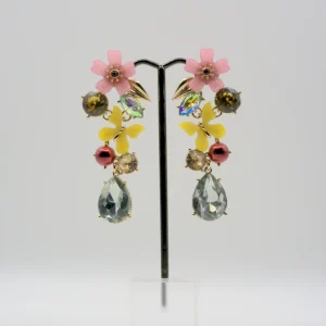 International Concepts Gold-Tone Multicolor Mixed Stone Flower and Butterfly Statement Earrings Front View