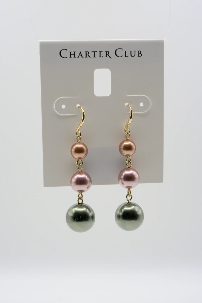 Charter Club Gold-Tone Tonal Imitation Pearl Triple Drop Earrings Front View 02