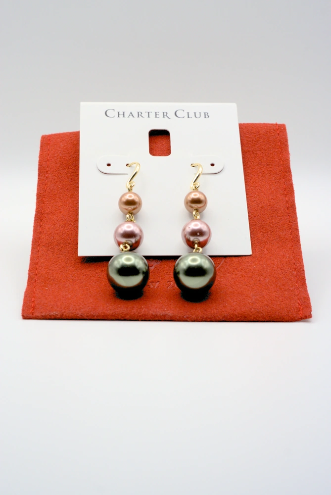 Charter Club Gold-Tone Tonal Imitation Pearl Triple Drop Earrings Top View