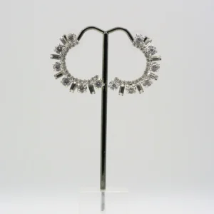 International Concepts Silver-Tone Round Baguette Crystal Curved Earrings Front View 02