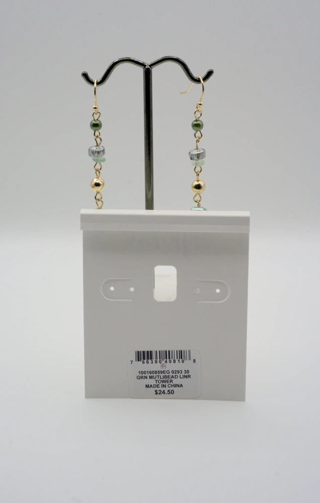Style & Co Green Mixed Bead Linear Drop Earrings Back View