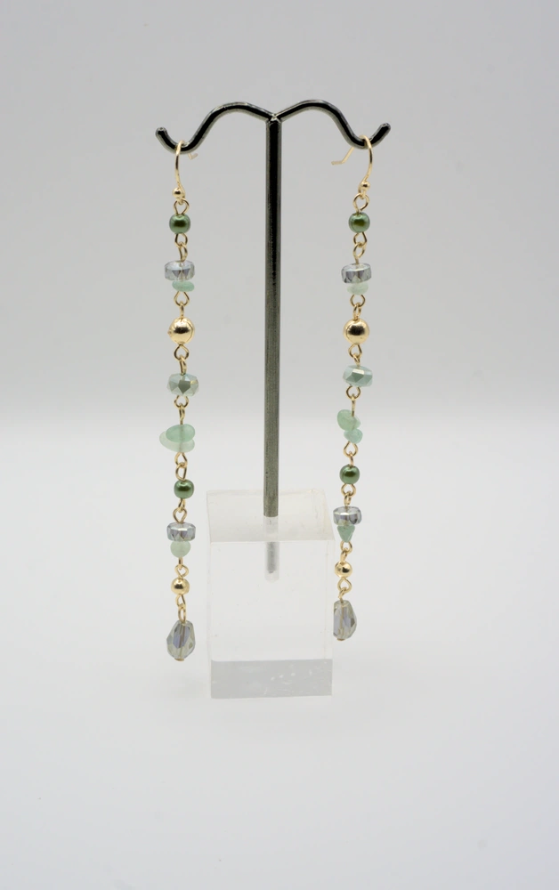 Style & Co Green Mixed Bead Linear Drop Earrings Front View