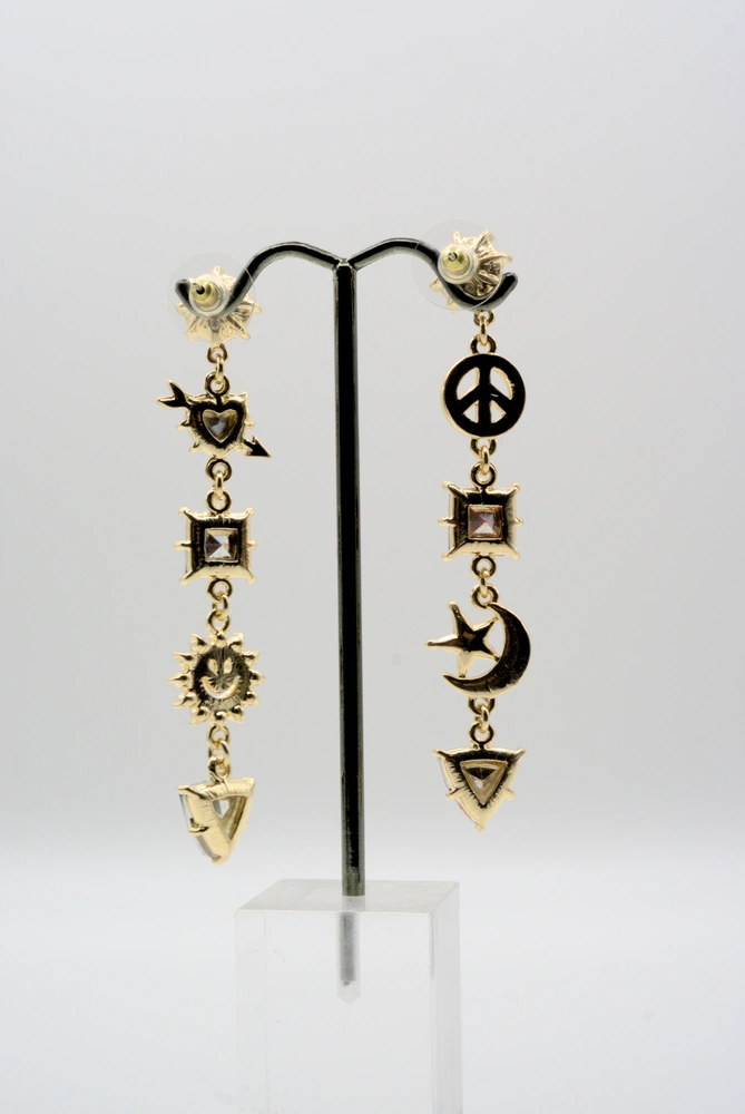 International Concepts Gold-Tone Multicolor Crystal & Stone Mixed Charm Mismatch Earrings Back View 02