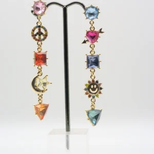 International Concepts Gold-Tone Multicolor Crystal & Stone Mixed Charm Mismatch Earrings Front View