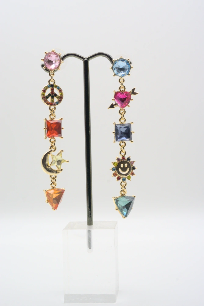 International Concepts Gold-Tone Multicolor Crystal & Stone Mixed Charm Mismatch Earrings Front View